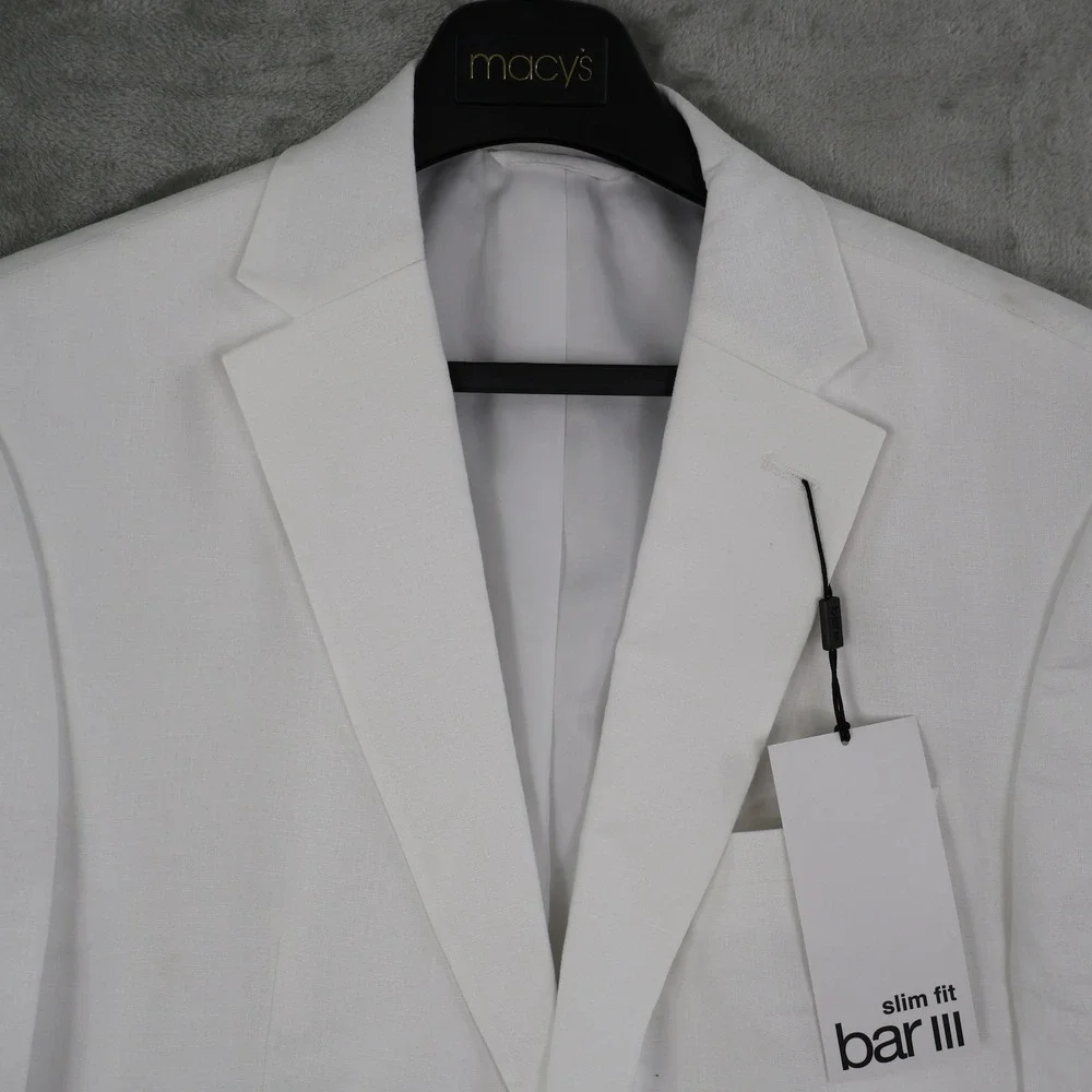 Bar III Slim Fit Linen Blazer Mens 42S White Preppy Classic Professional‎ NWT
